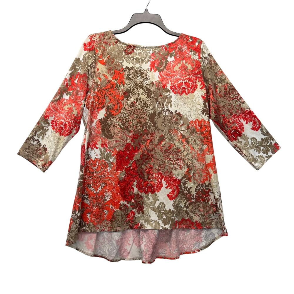 SUSAN GRAVER Liquid Knit Tunic Top Women's Size M Multi-Colored Floral Damask